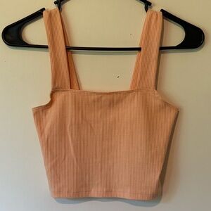 American Eagle Outfitters Ribbed Cropped Tank Top Light Peach X-Small
